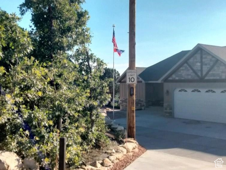 View of front of property with a garage