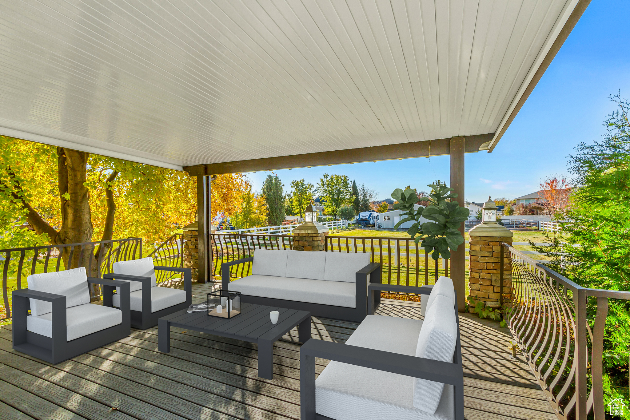 Wooden terrace with outdoor lounge area