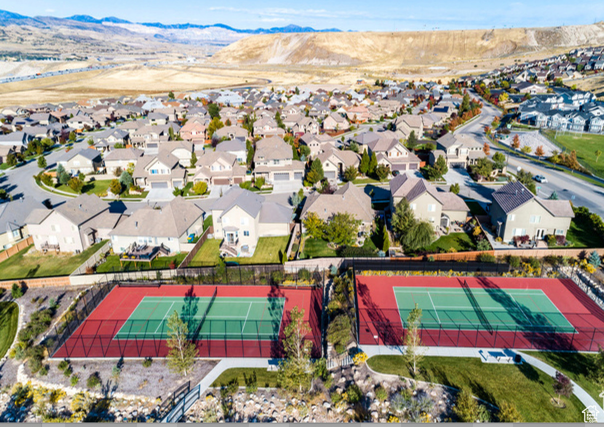 Drone / aerial view with a mountain view