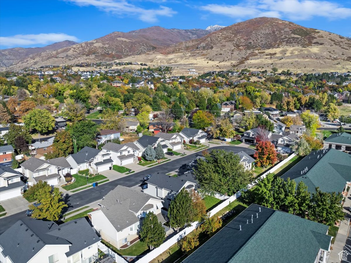 Aerial view featuring a mountain view