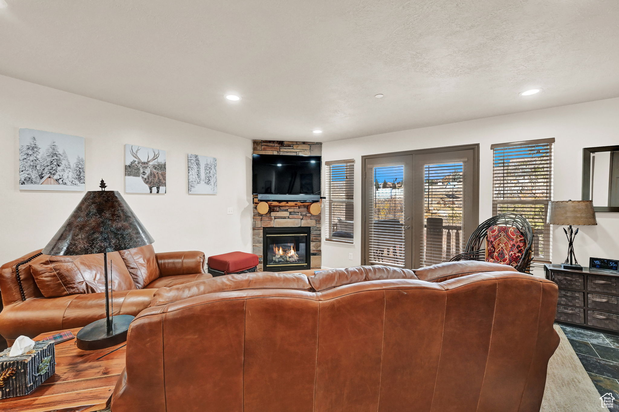 Living room featuring a fireplace