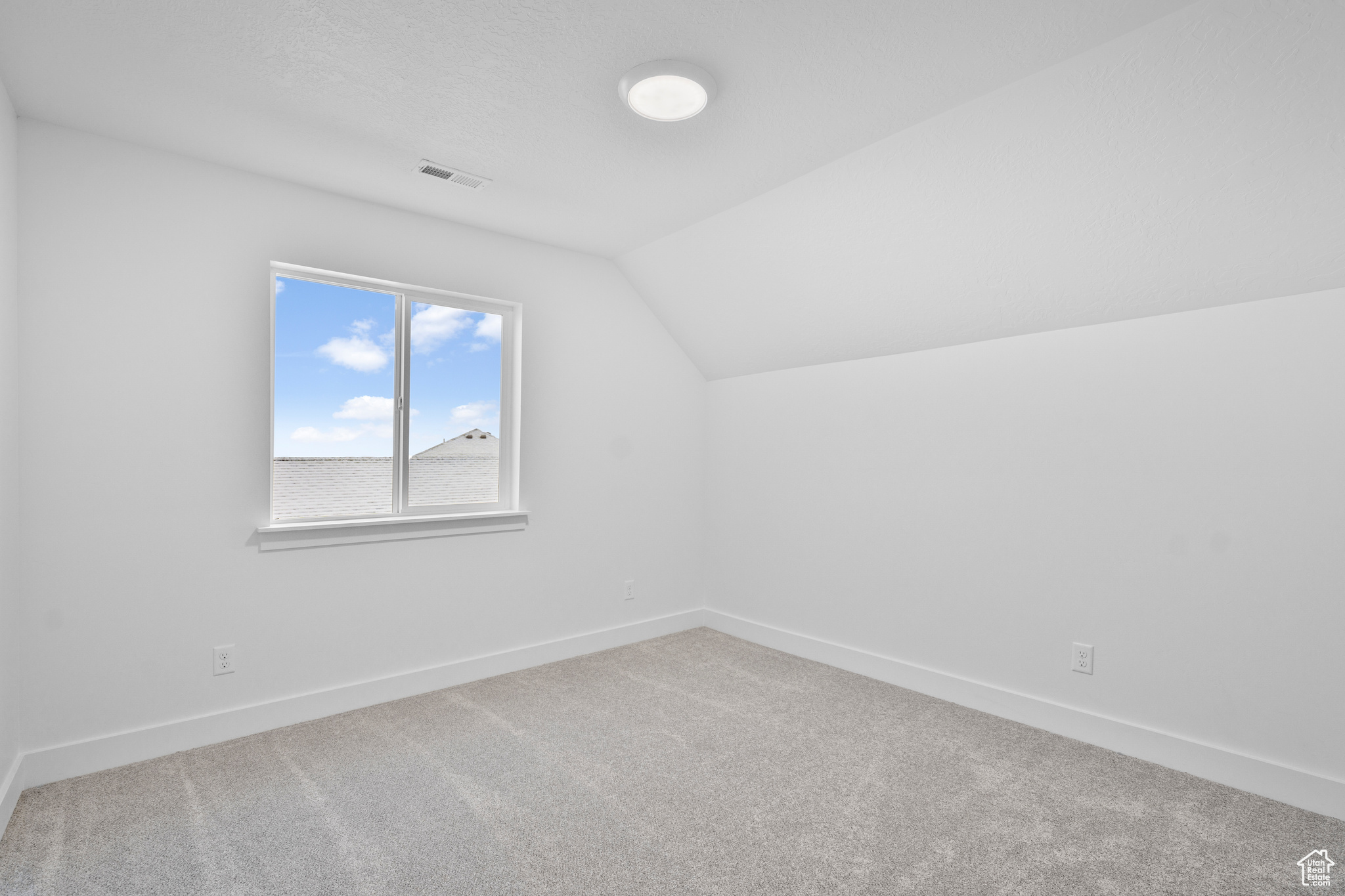 Additional living space featuring carpet floors and lofted ceiling