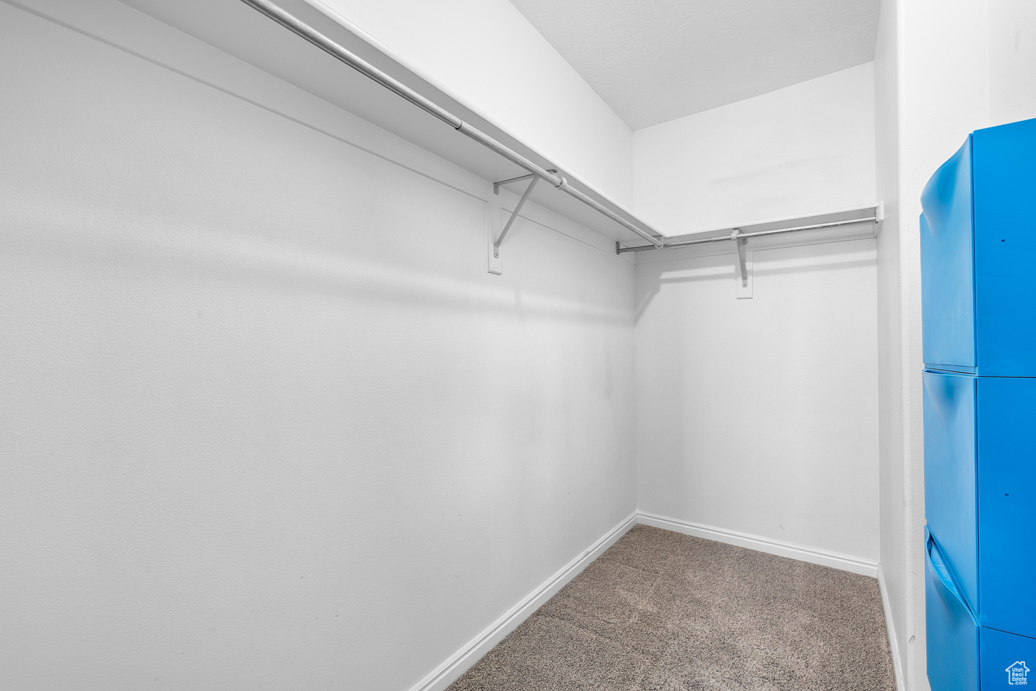 Spacious closet with carpet flooring