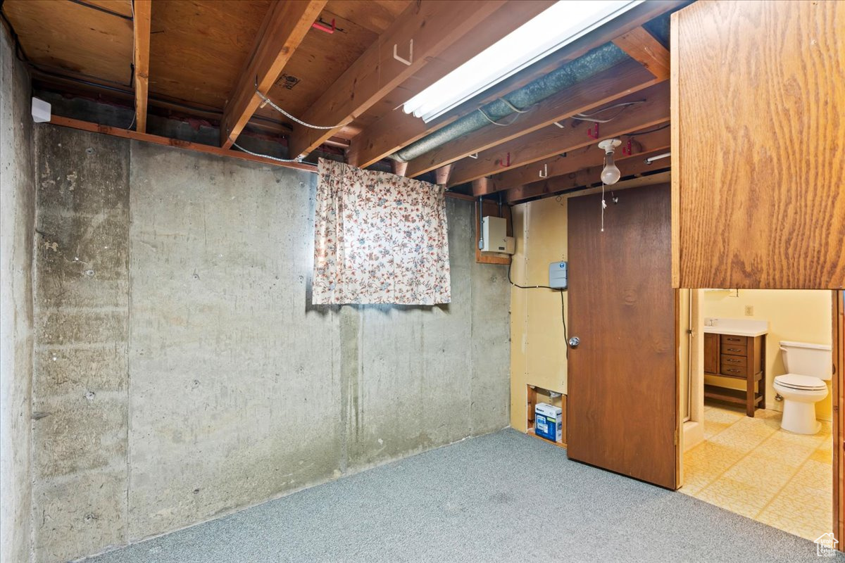 Basement featuring carpet floors