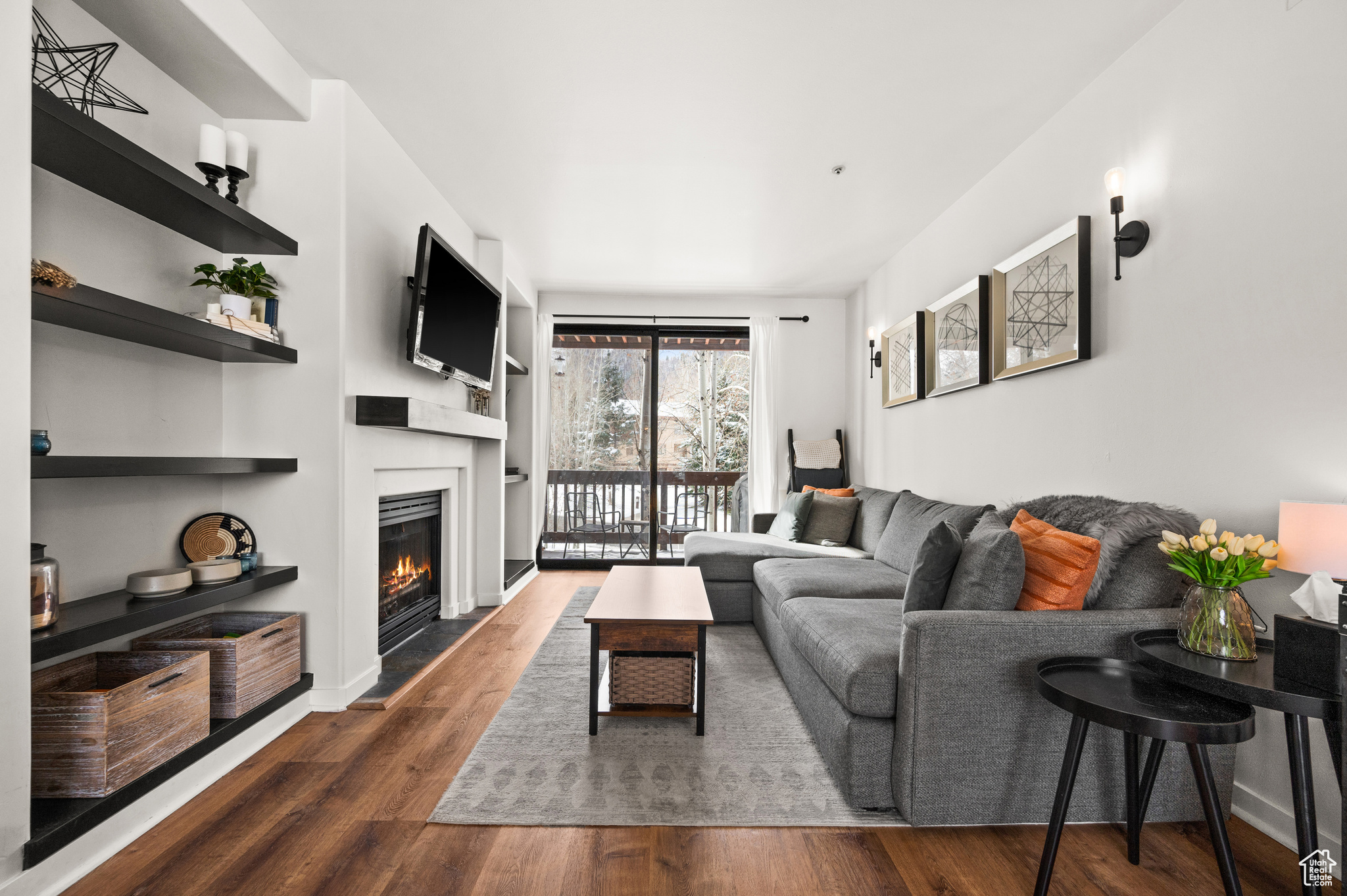 Living room featuring dark hardwood / wood-style floors