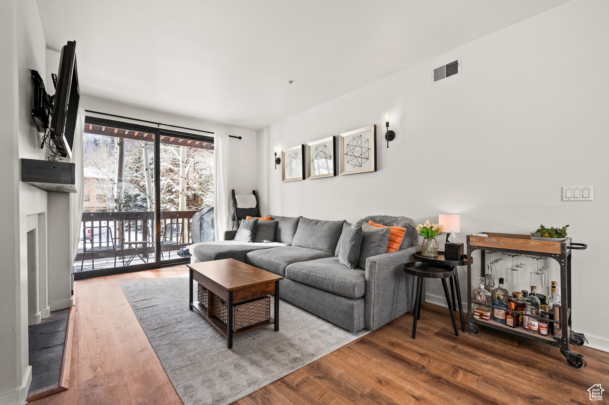 Living room featuring hardwood / wood-style flooring