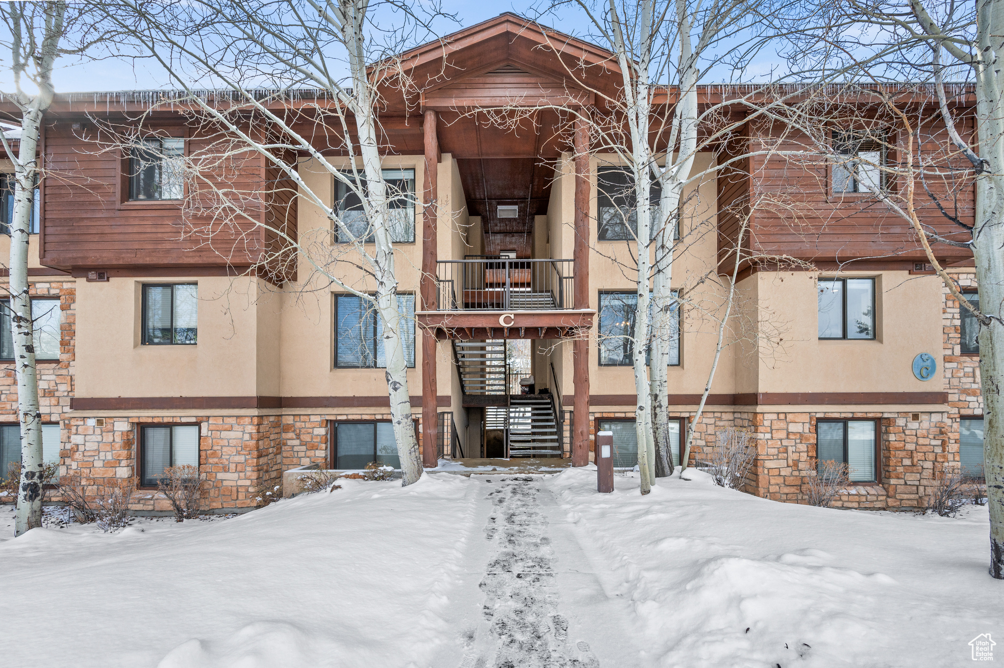 View of snow covered property