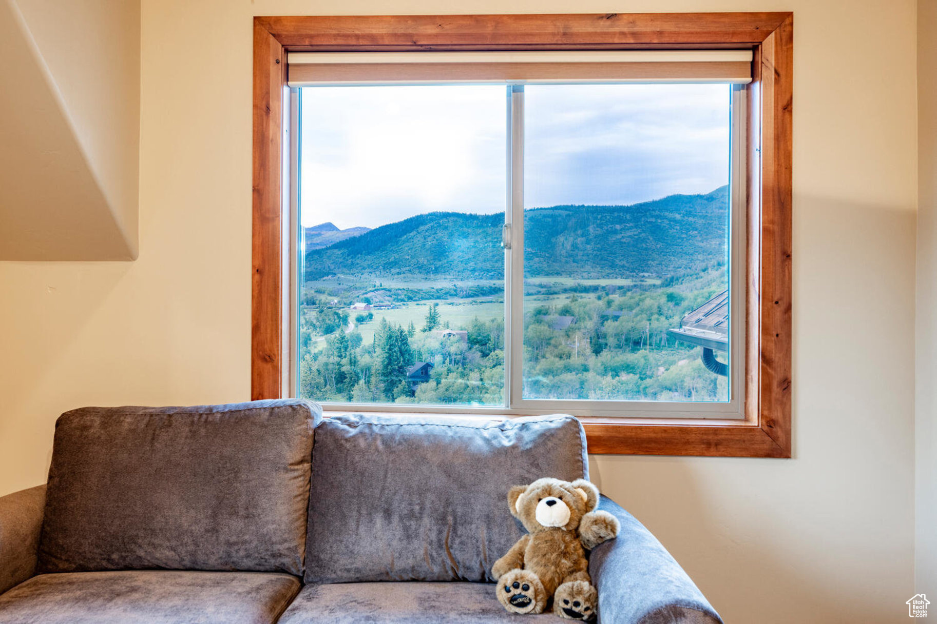 Living room featuring a mountain view