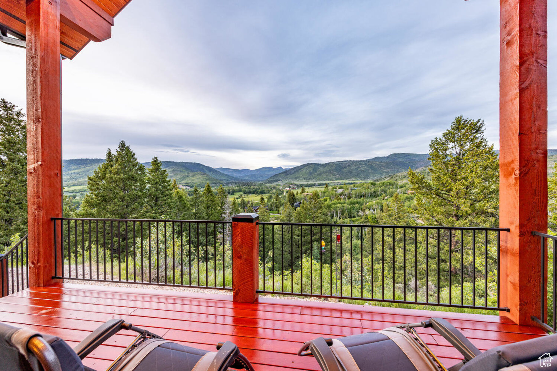 Wooden terrace with a mountain view