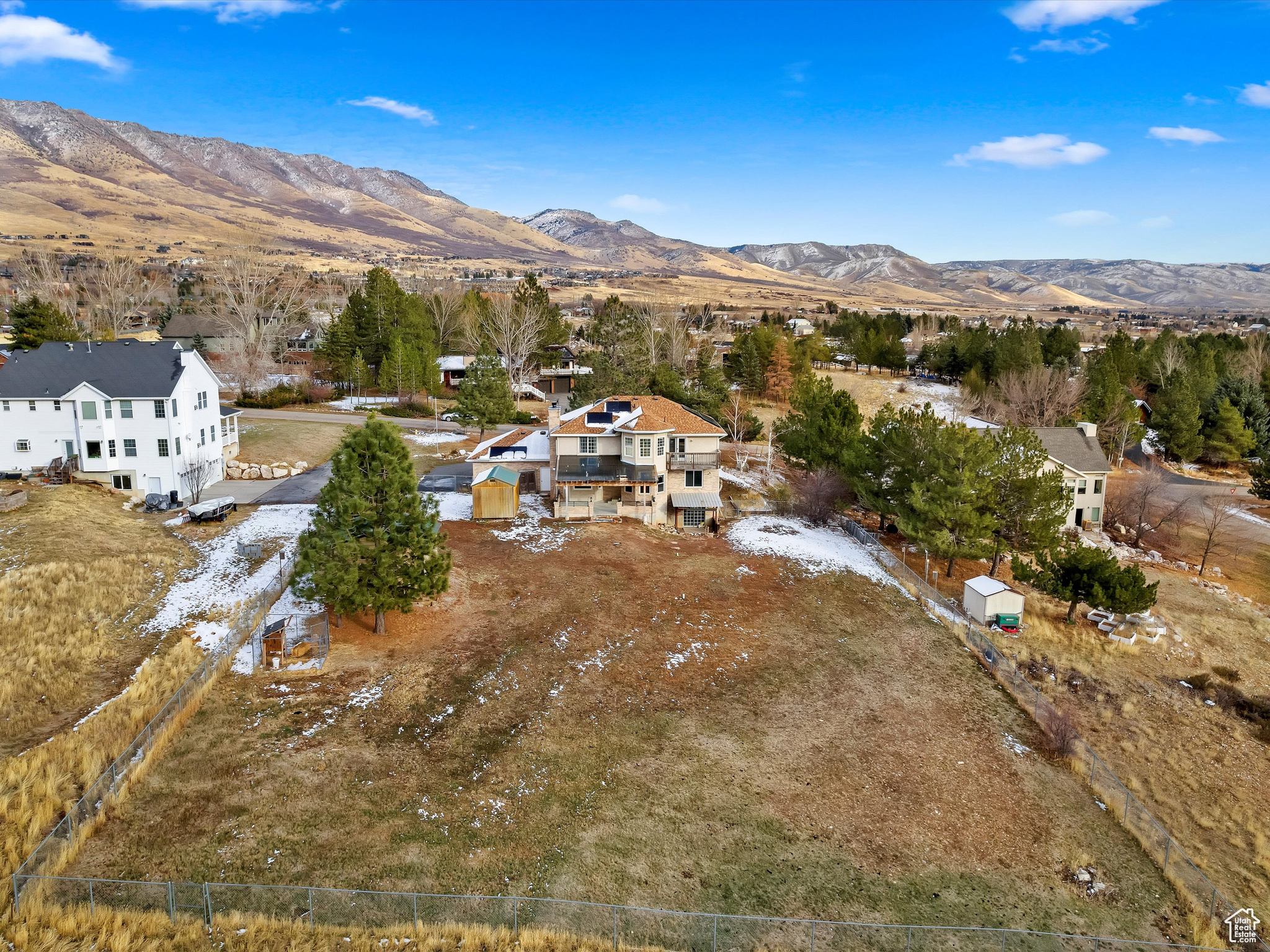 Drone / aerial view with a mountain view