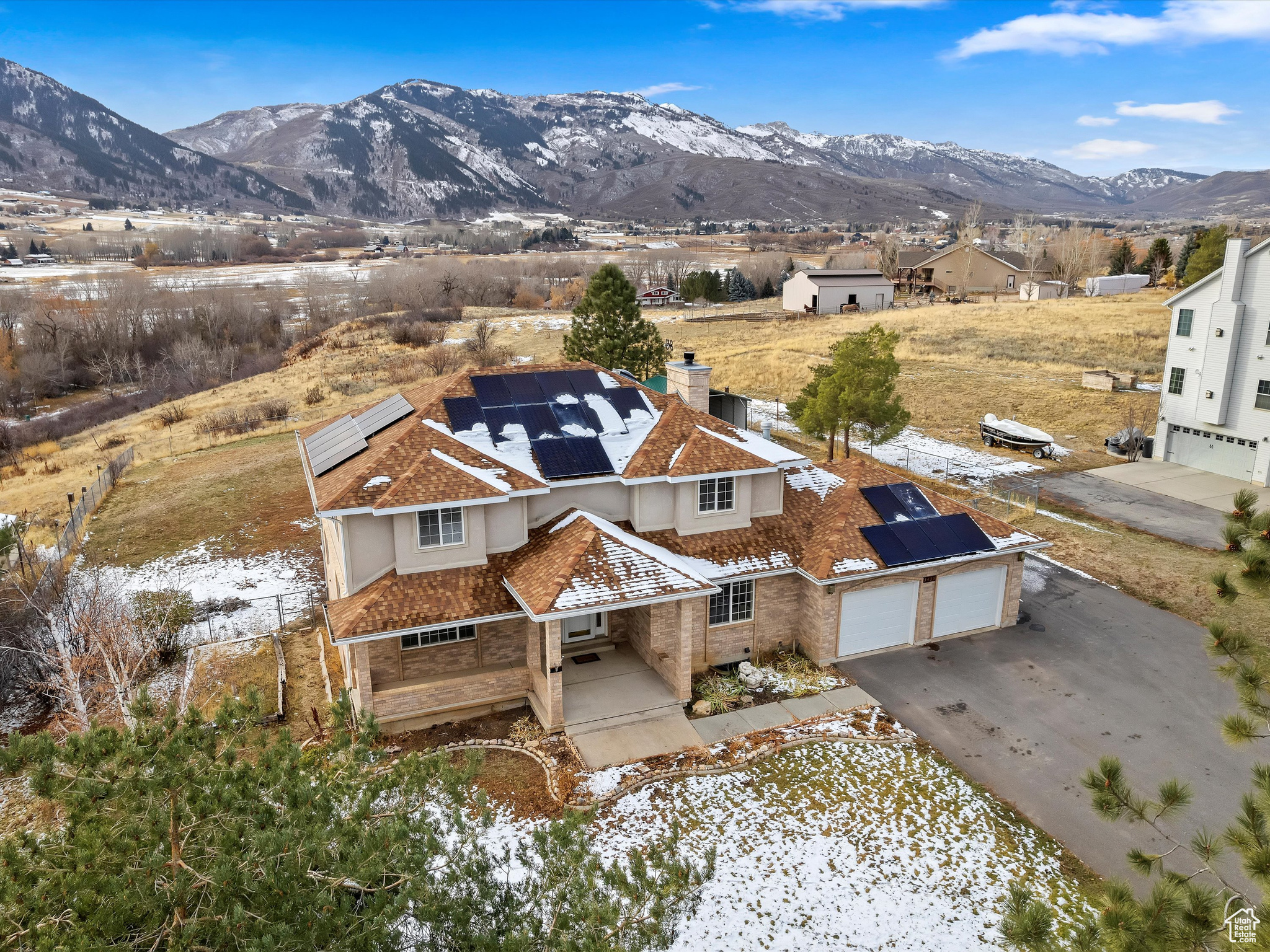 Aerial view featuring a mountain view