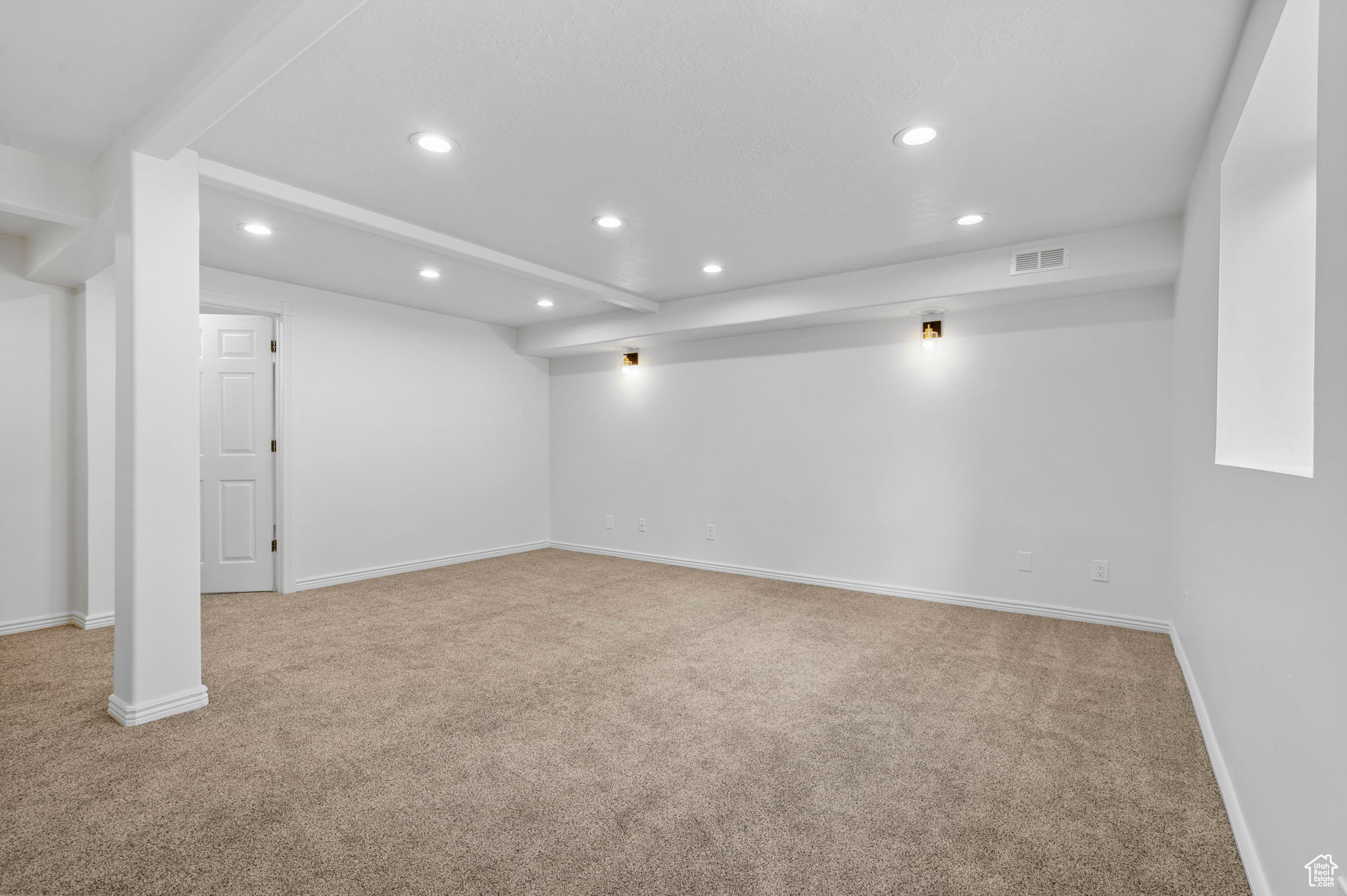 Basement second family room with carpet floors