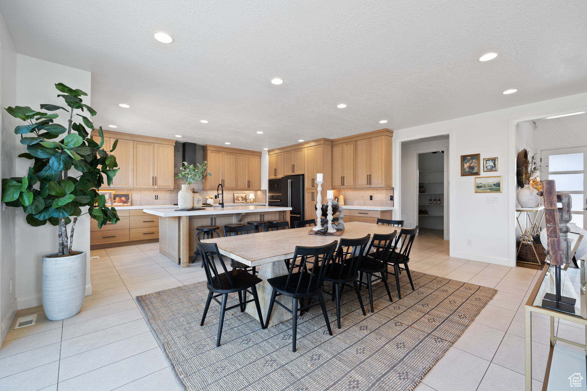 Dining room featuring light tile patterned floors