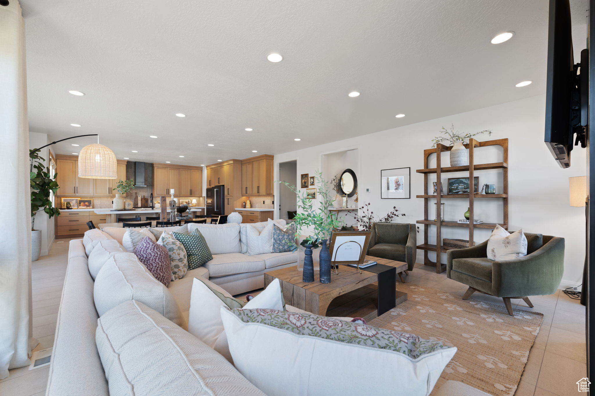 View of tiled living room