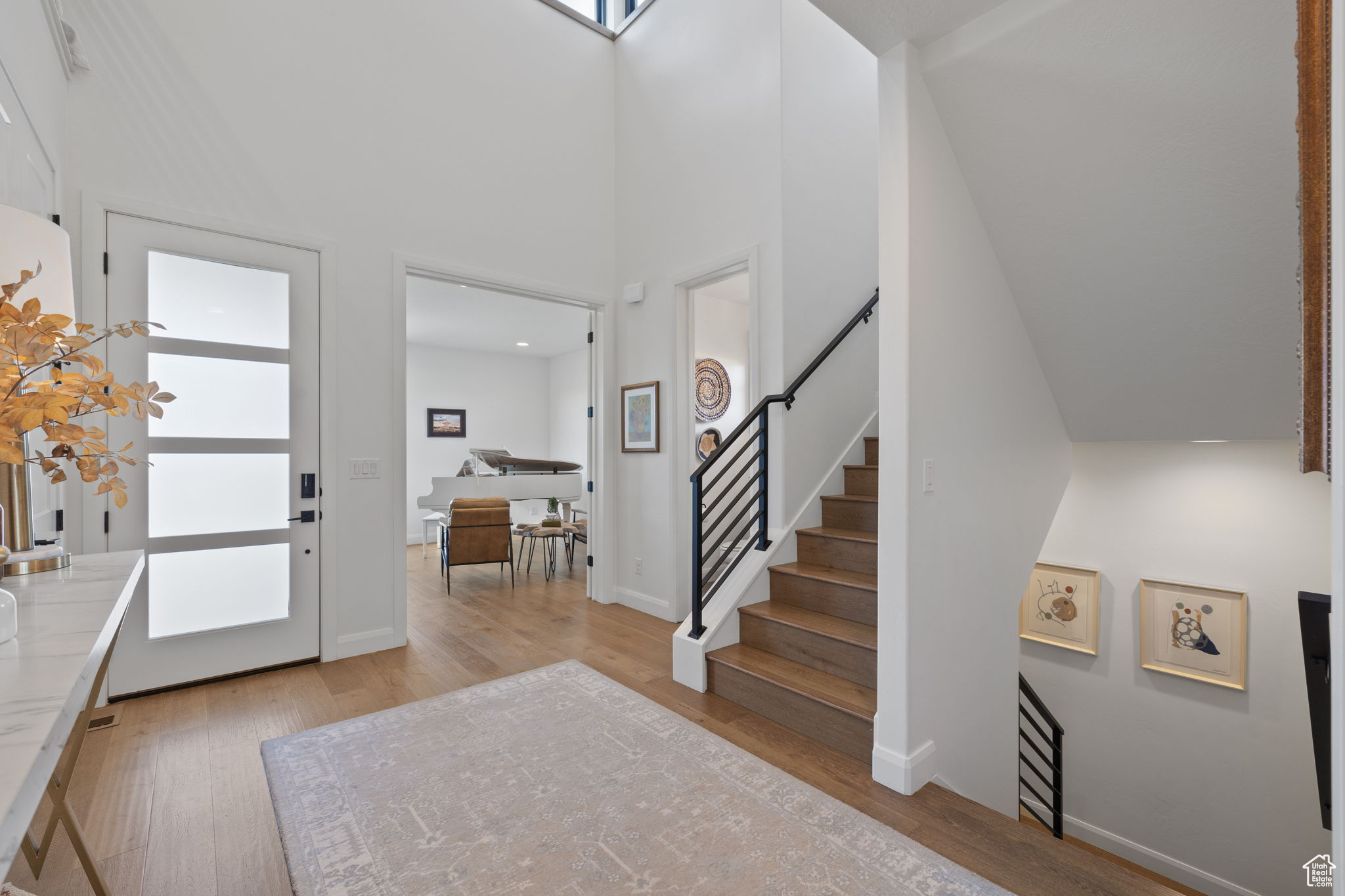 Entrance foyer featuring a high ceiling and light wood-type flooring