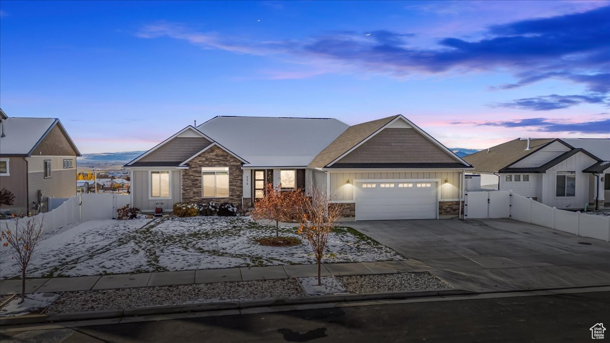 View of front of home with a garage