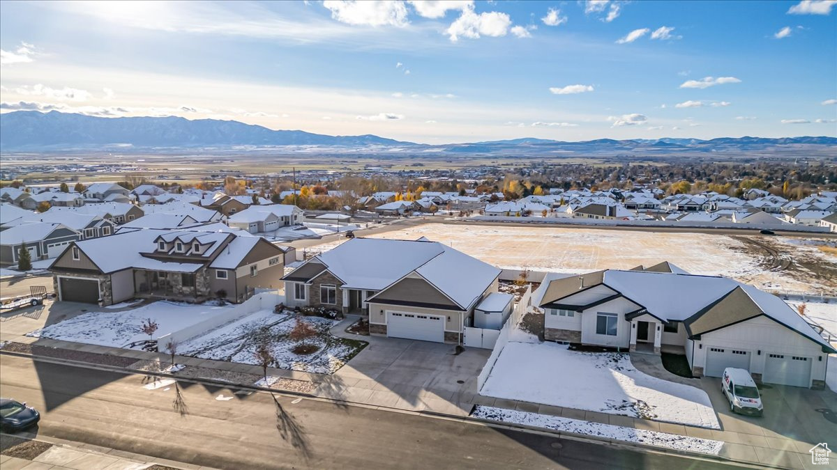 Drone / aerial view with a mountain view