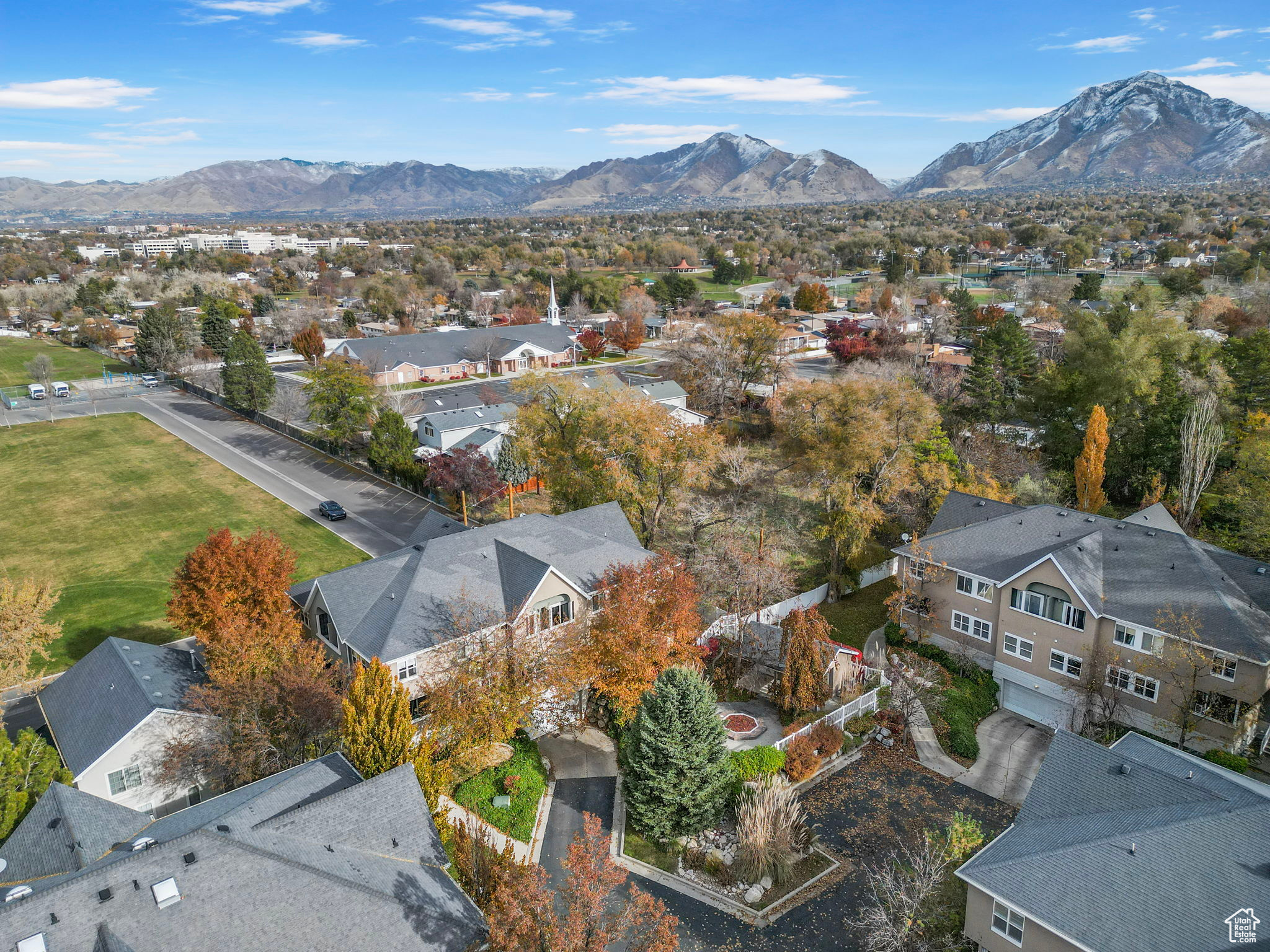 Aerial view featuring a mountain view