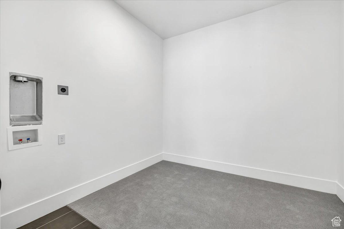 Empty room with dark colored carpet