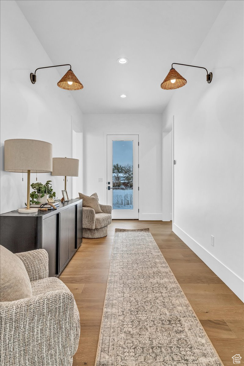 Living room featuring wood-type flooring