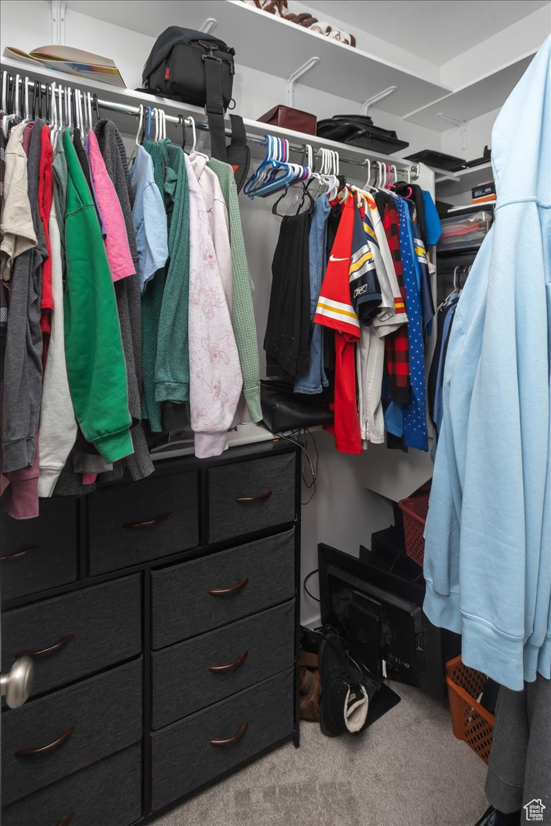 Walk in closet with carpet