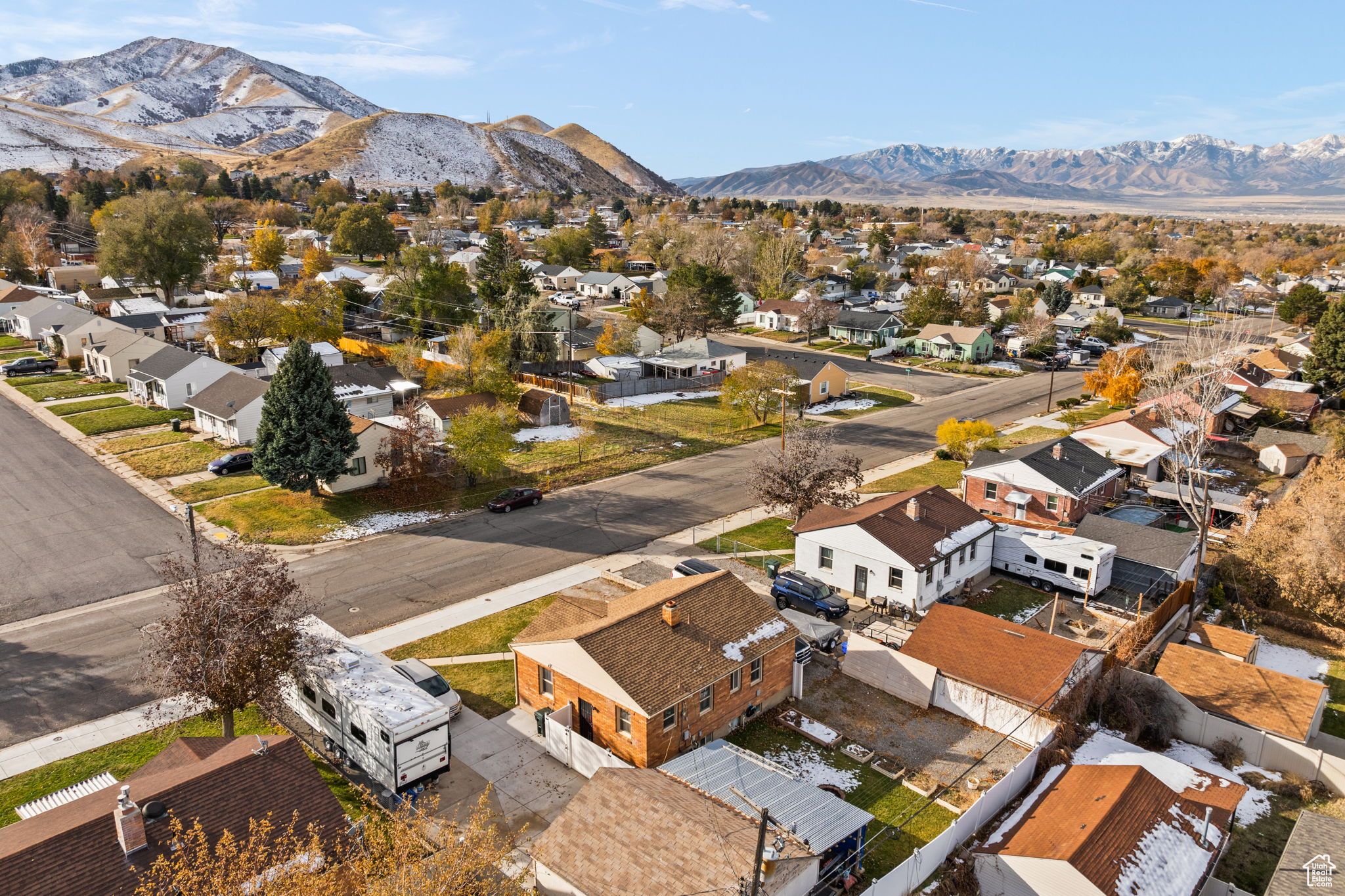 Drone / aerial view with a mountain view