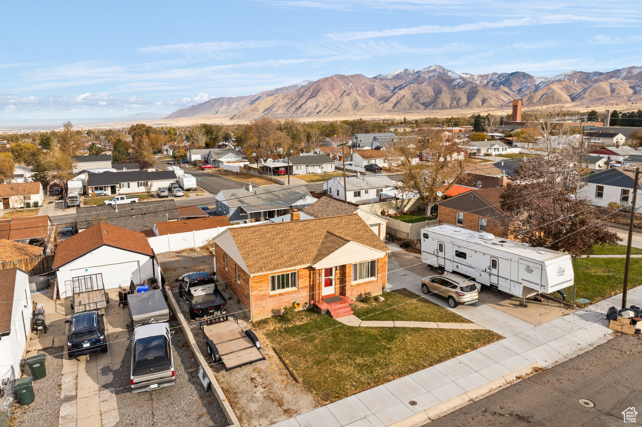 Aerial view featuring a mountain view