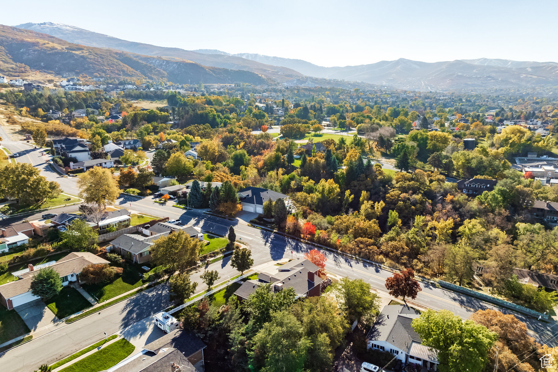 Aerial view featuring a mountain view