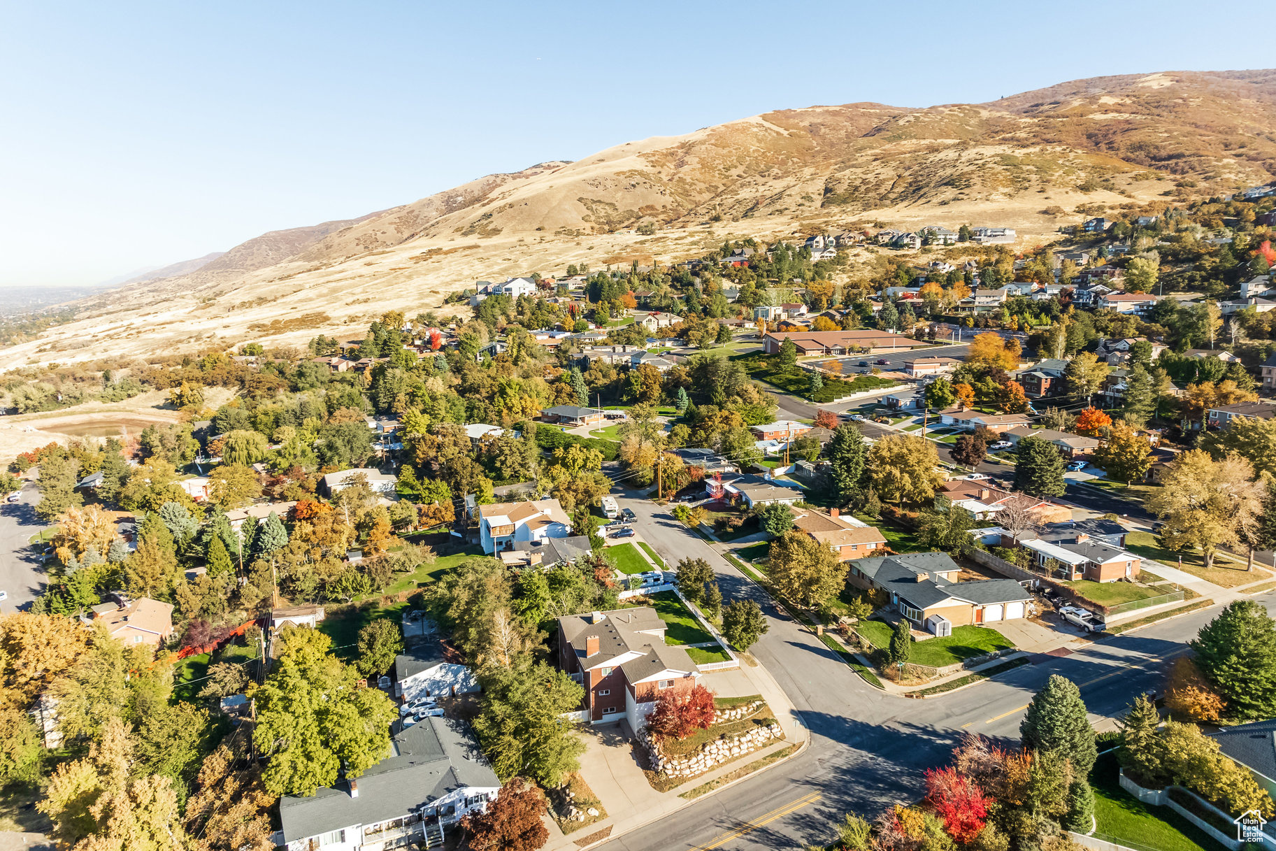 Drone / aerial view with a mountain view