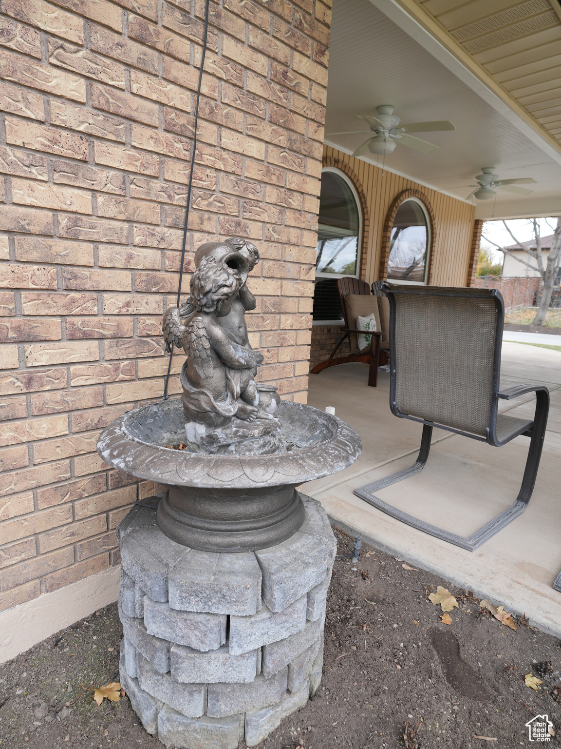 View of patio featuring art work