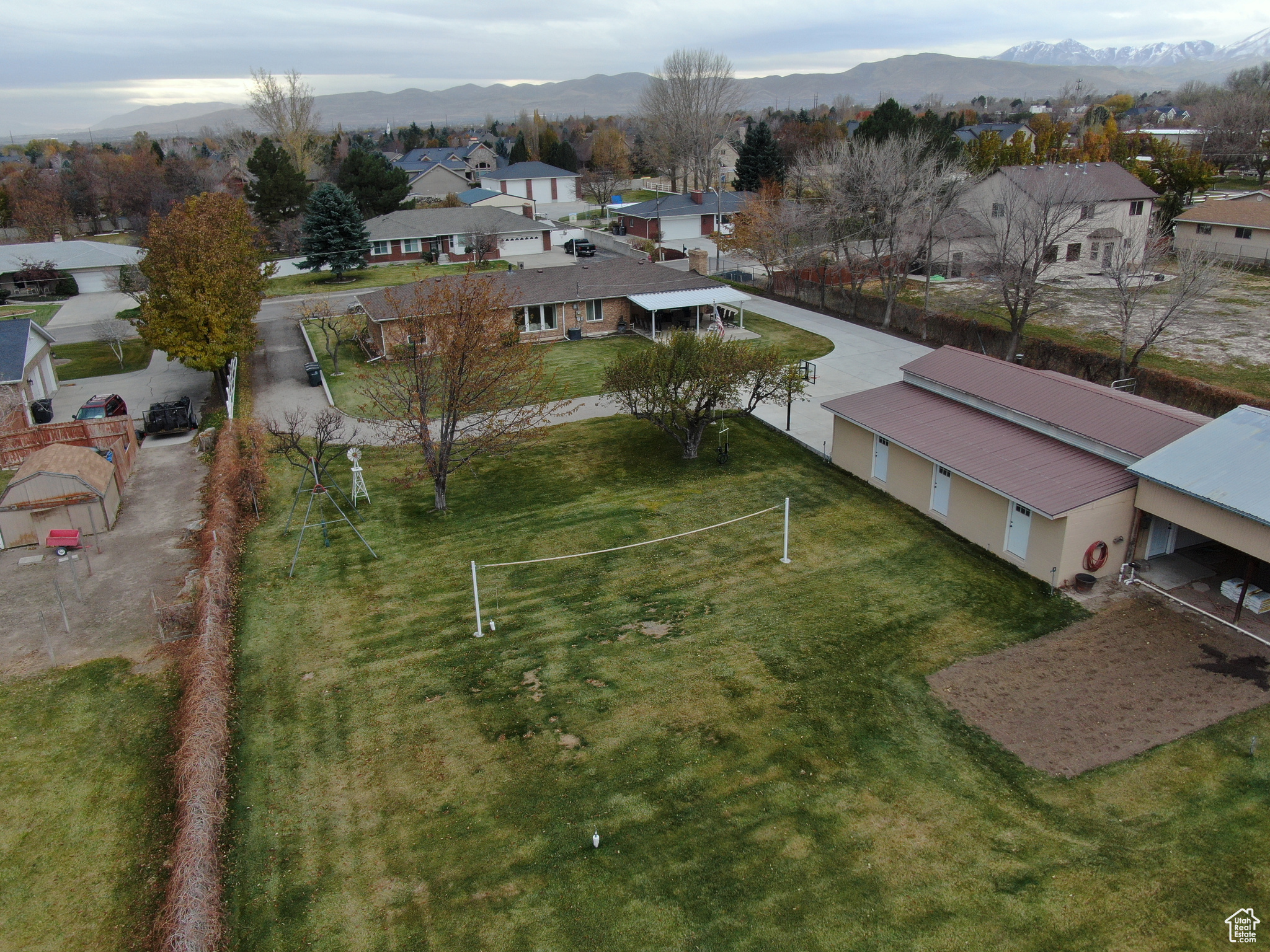 Drone / aerial view with a mountain view