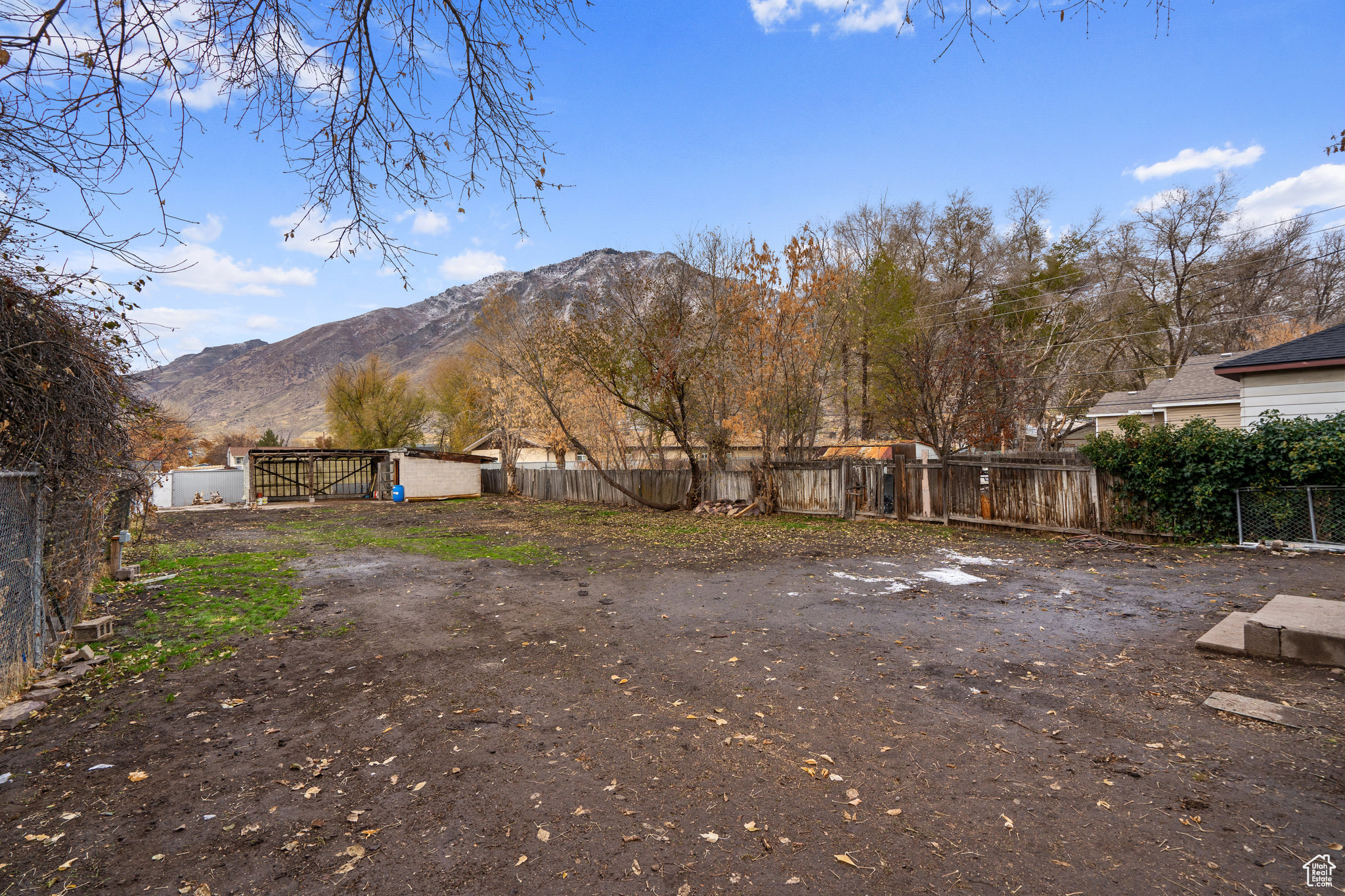 View of backyard featuring a mountain view