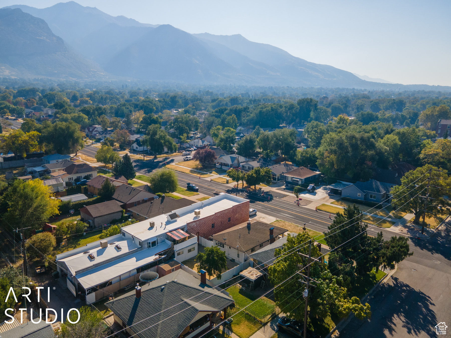 Drone / aerial view with a mountain view