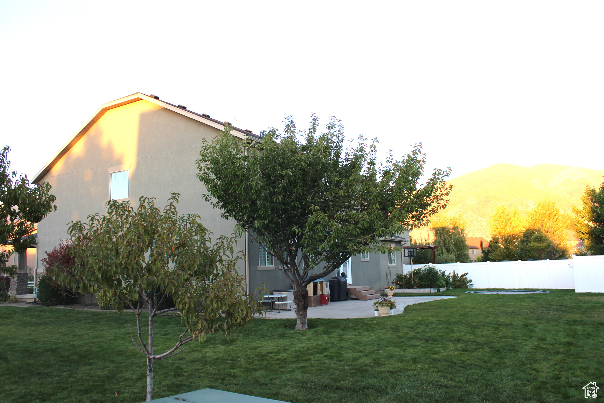 Yard at dusk featuring a patio