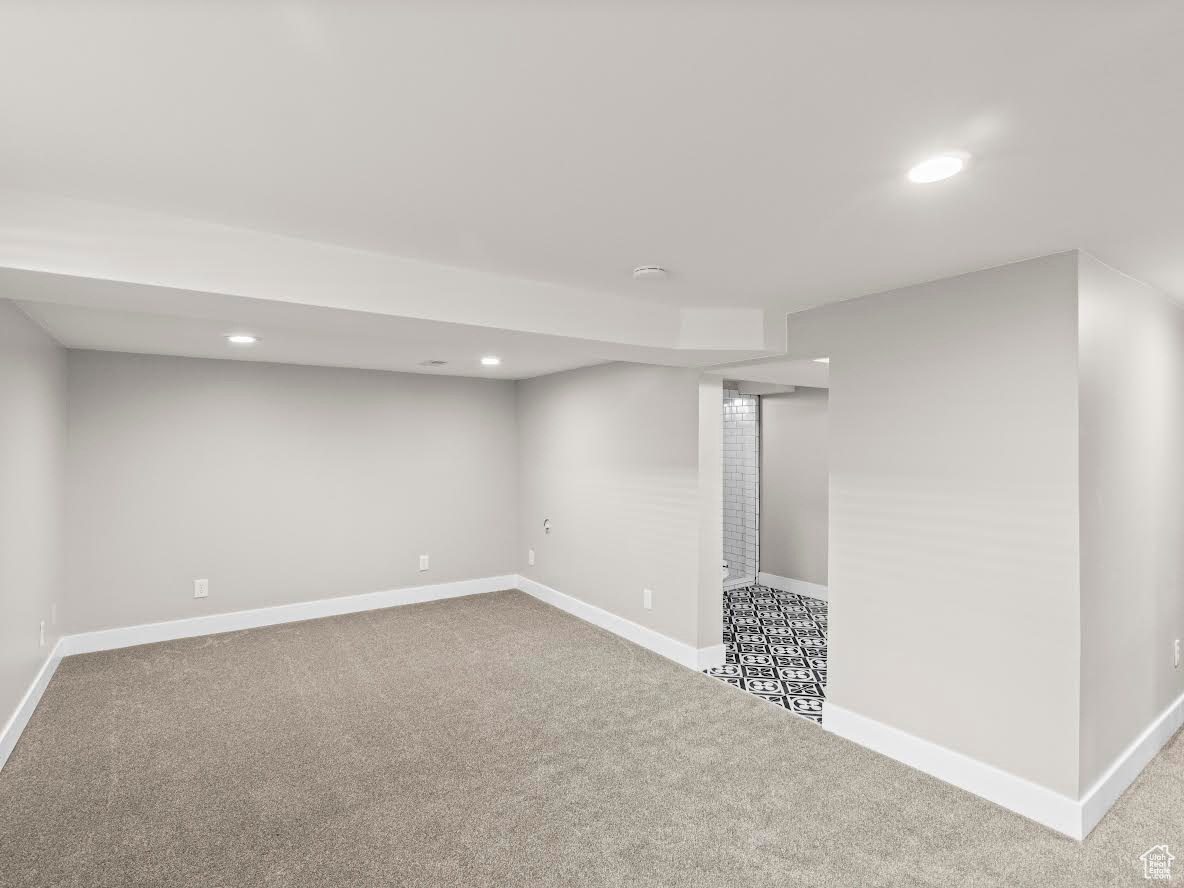 Basement featuring carpet floors