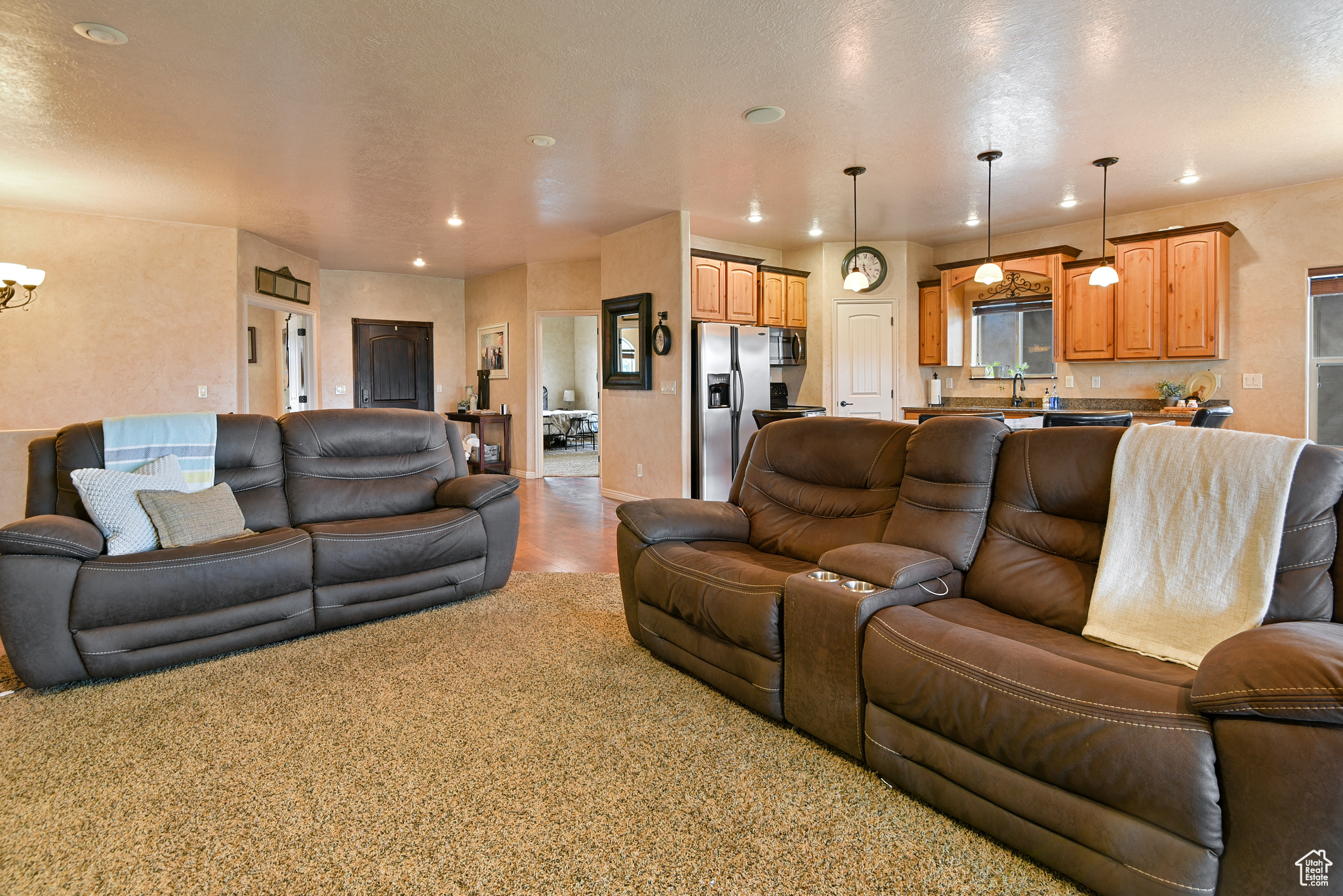 Living room featuring a textured ceiling