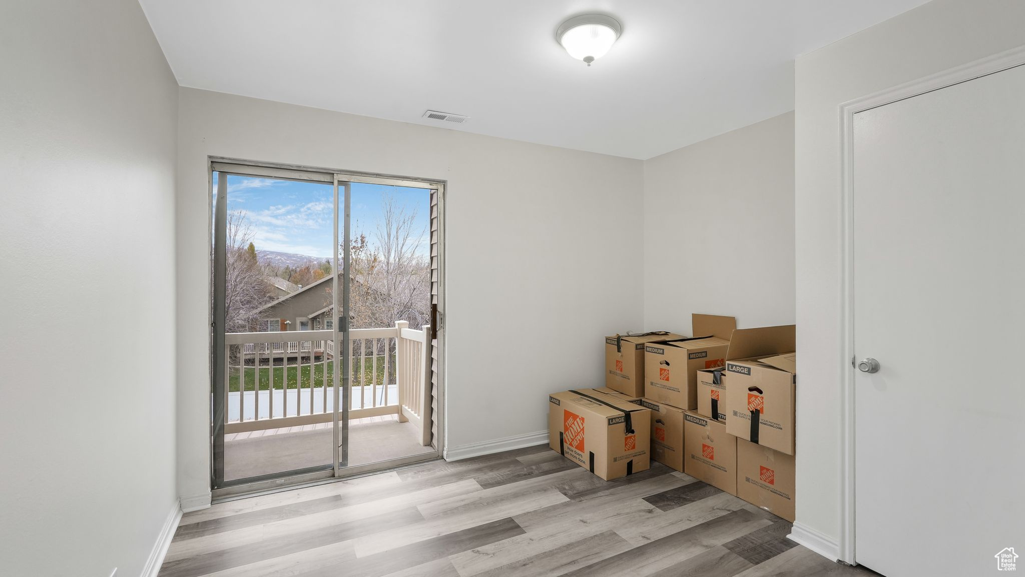 Interior space with light hardwood / wood-style floors