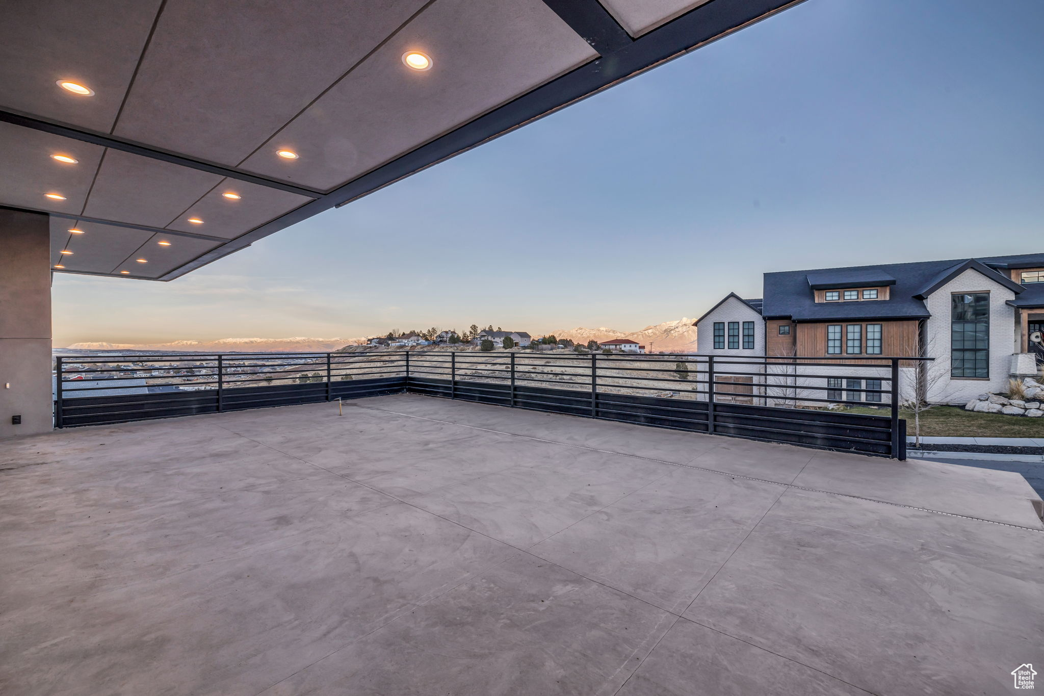 View of patio terrace at dusk