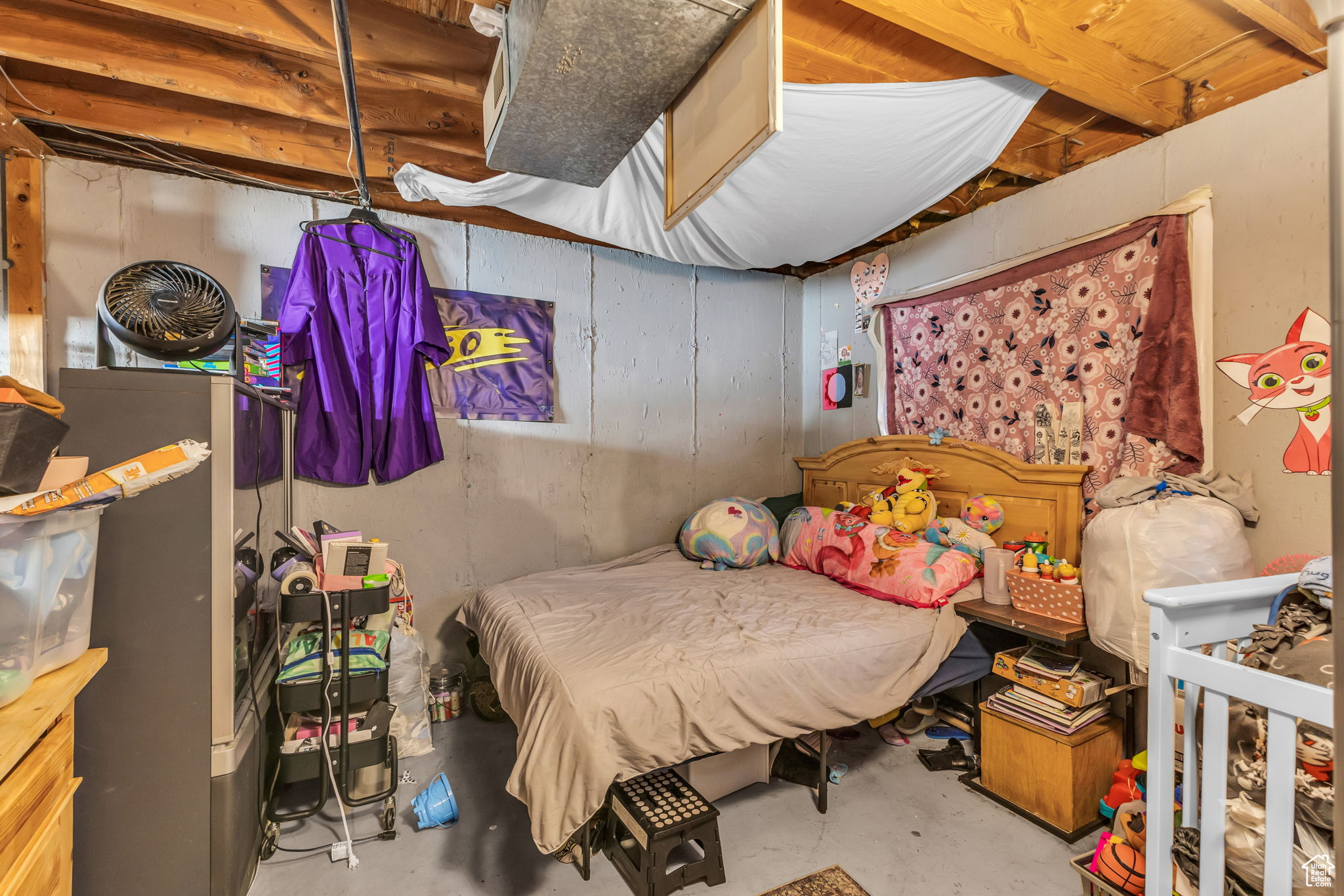 Bedroom with concrete floors