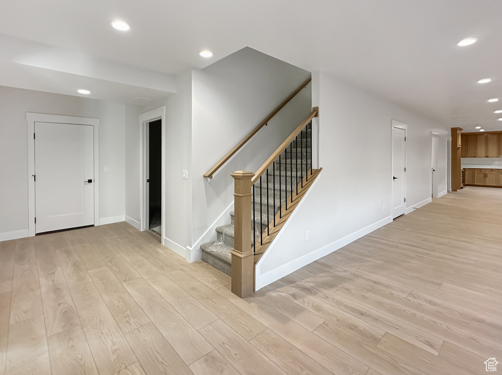 Interior space with light hardwood / wood-style flooring