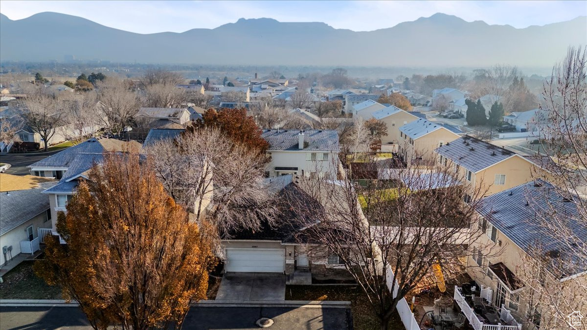 Drone / aerial view with a mountain view