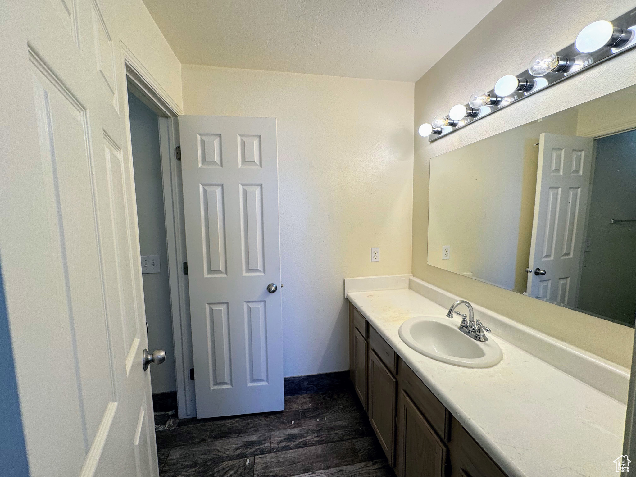 Bathroom featuring hardwood / wood-style floors and vanity