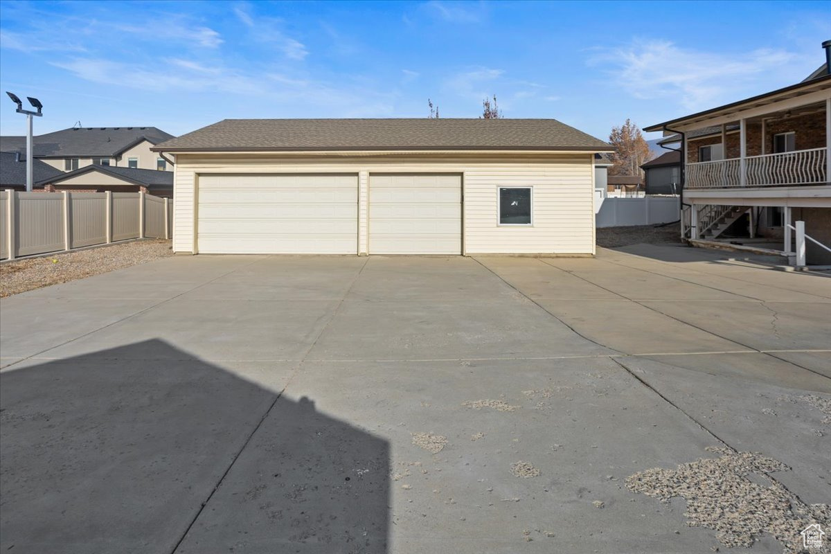 Detached 3 car garage with plenty of room for an office