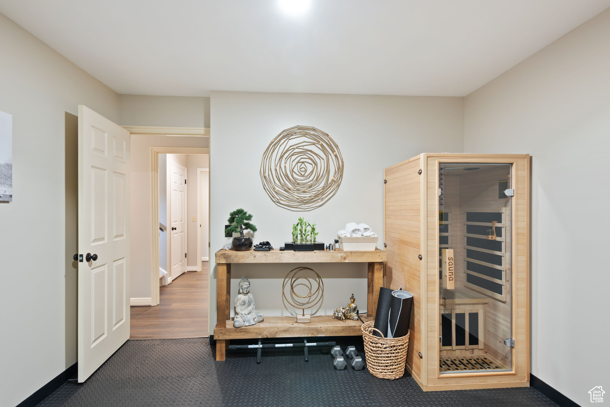 Interior space with dark wood-type flooring