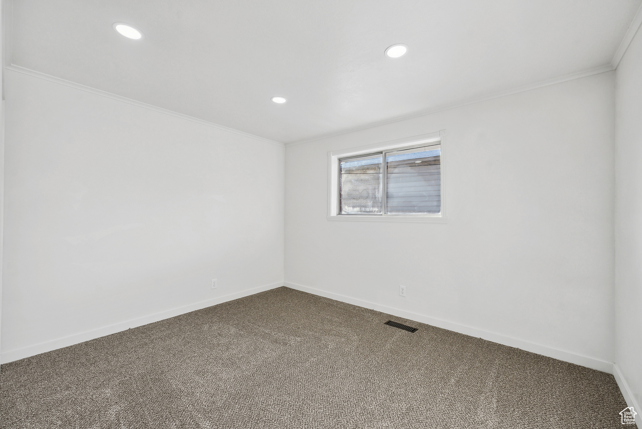 Spare room with carpet flooring and ornamental molding