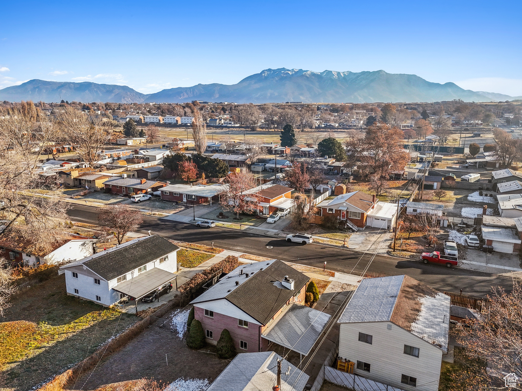 Drone / aerial view with a mountain view