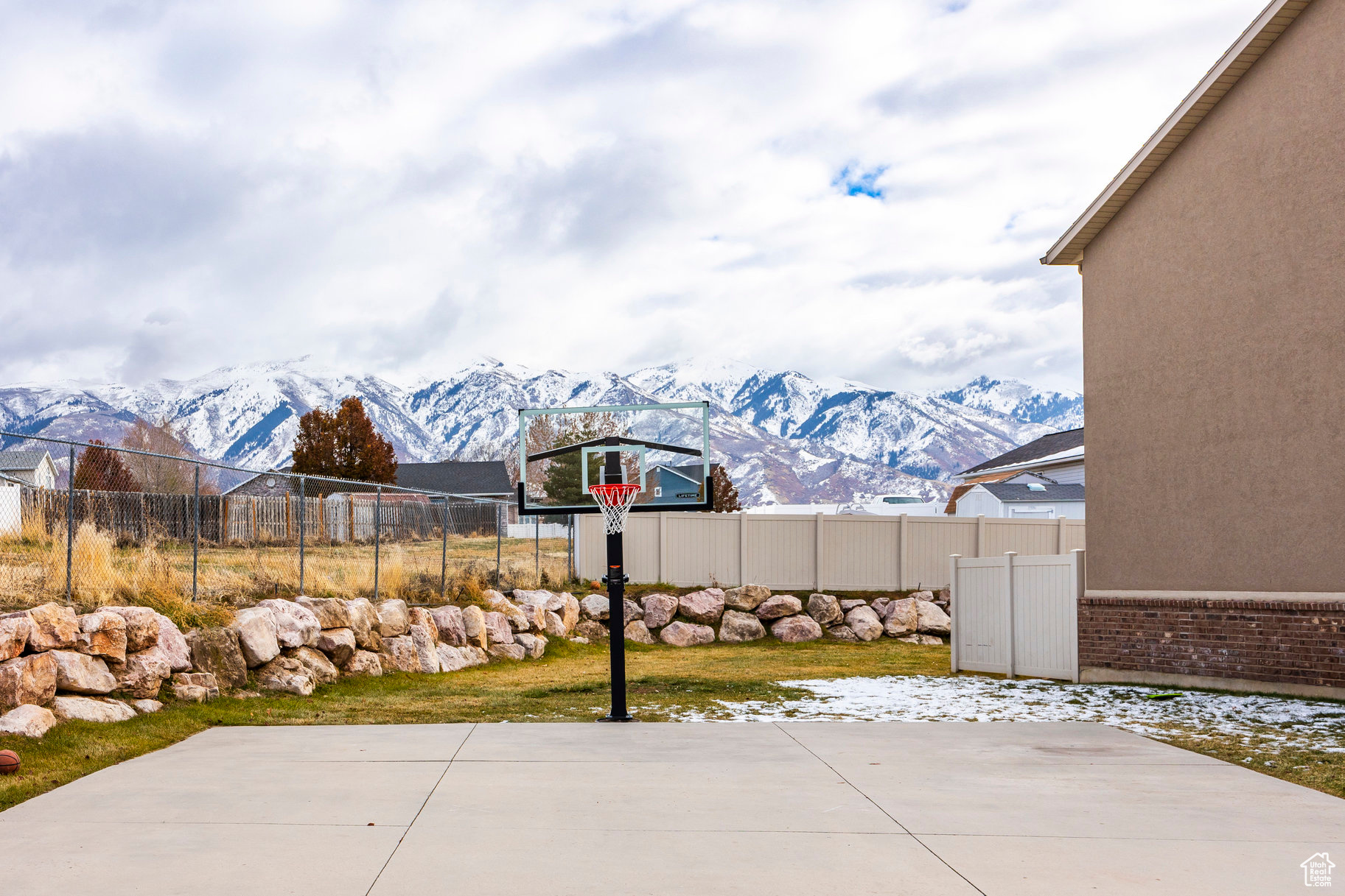 View of patio / terrace with a mountain view