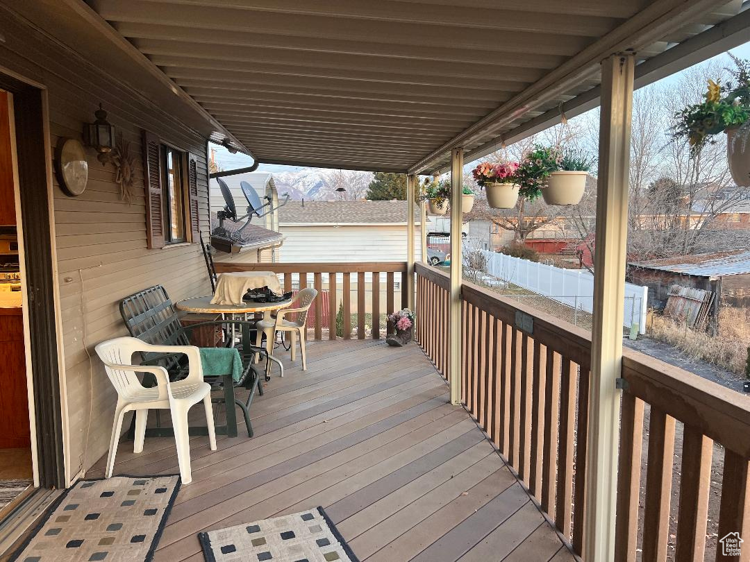 View of covered wooden deck