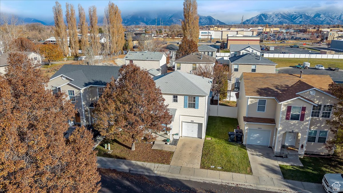 Aerial view featuring a mountain view