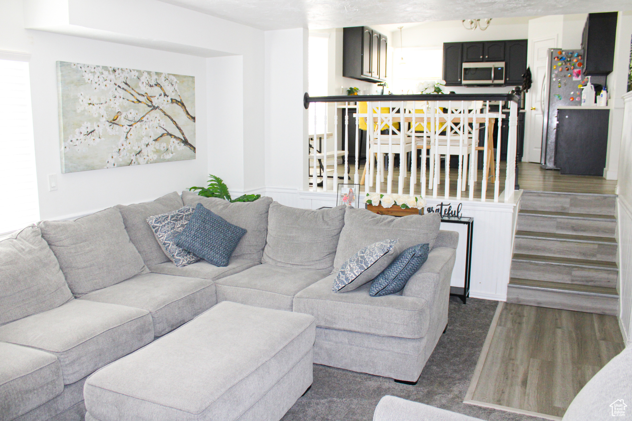 Living room featuring dark wood-type flooring